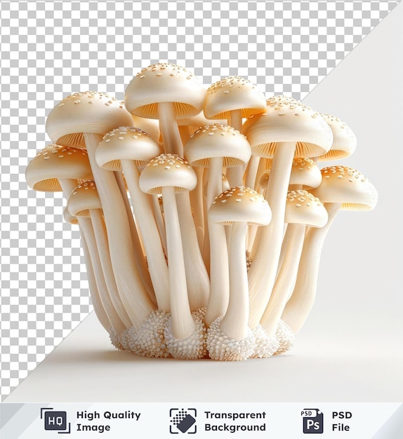 psd with transparent assorted enoki mushrooms on transparent background