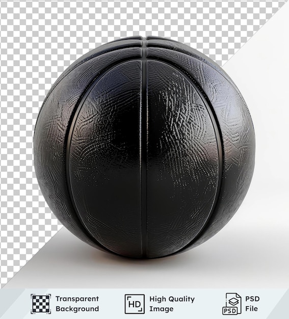 psd with transparent black basketball ball on transparent background casting a dark shadow