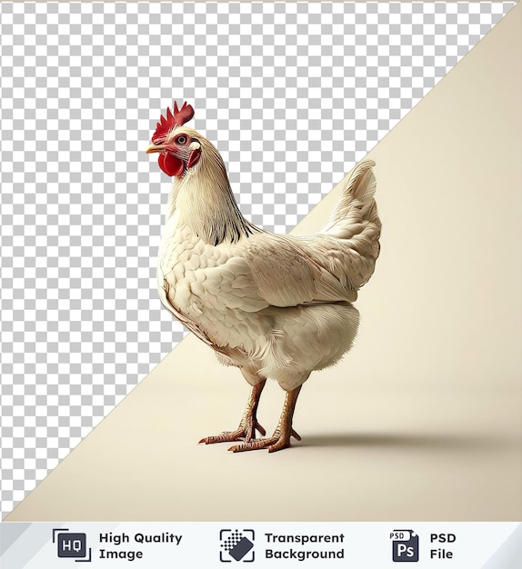 Psd with transparent broiler chicken red head white neck orange foot dark shadow