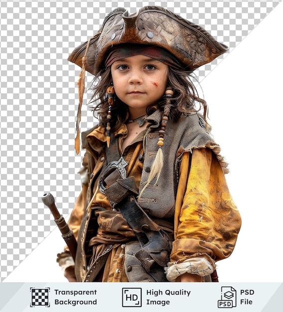 PSD psd with transparent child in a pirate costume isolated on transparent background