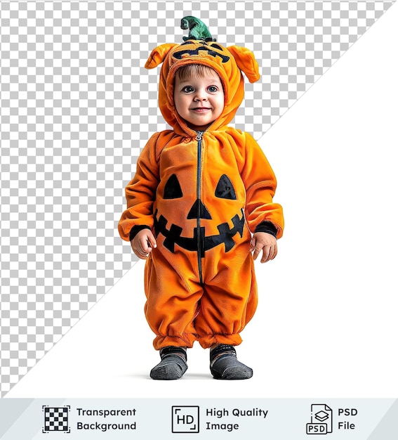 psd with transparent child in a pumpkin costume isolated on transparent background