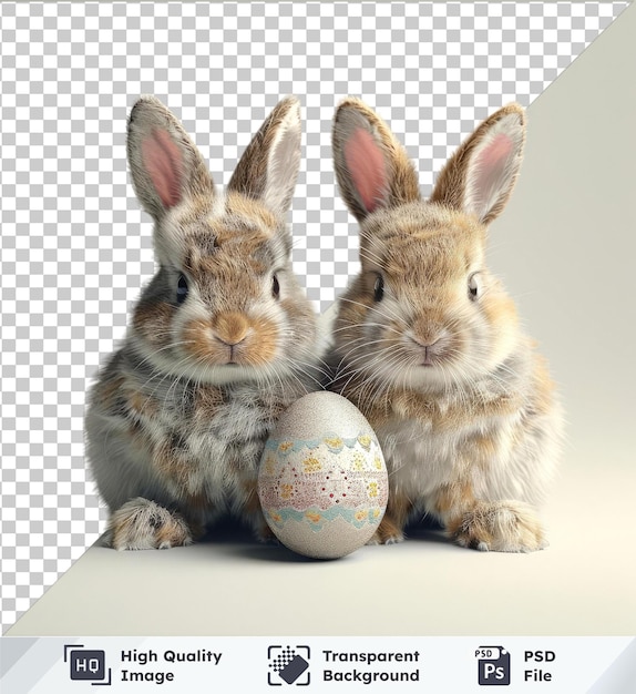 psd with transparent fantasy easter bunnies with decorated eggs on a isolated background