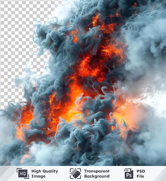 psd with transparent forest fire intense orange flames billowing smoke isolated