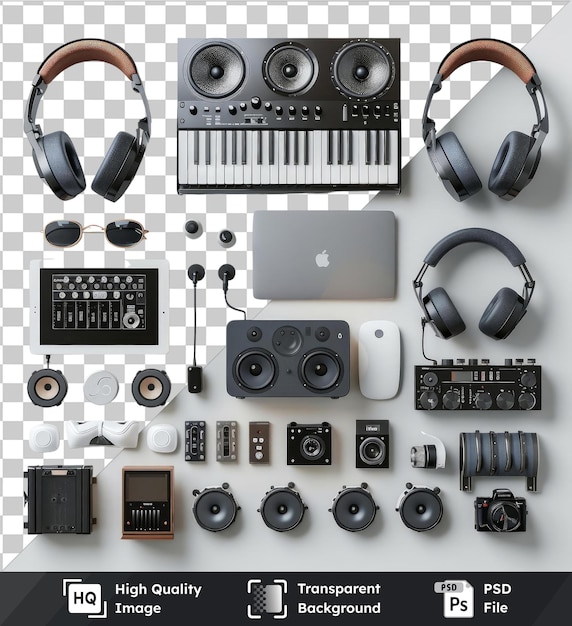 psd with transparent high end audio equipment set on a isolated background