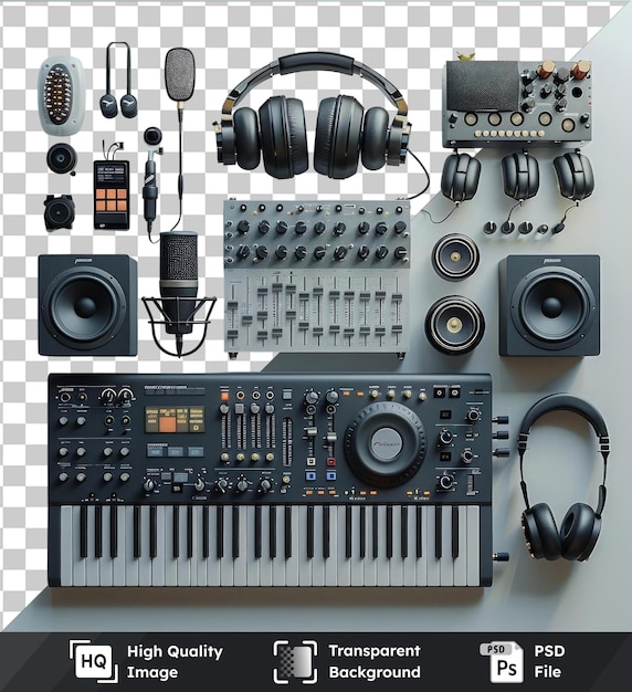 psd with transparent high end audio mixing equipment set on a isolated background