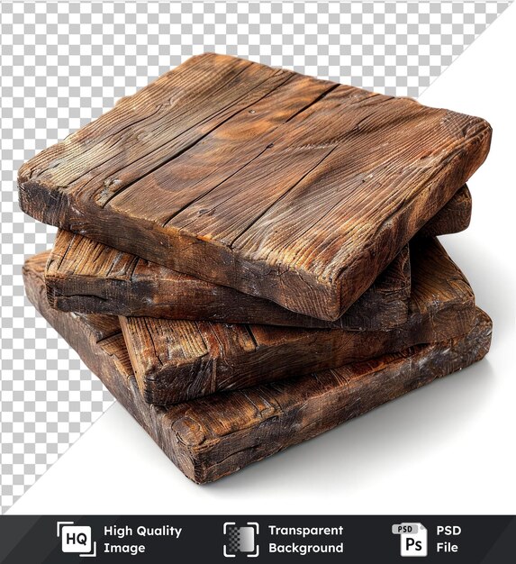 psd with transparent hyperealistic high quality wooden books stacked on top of each other