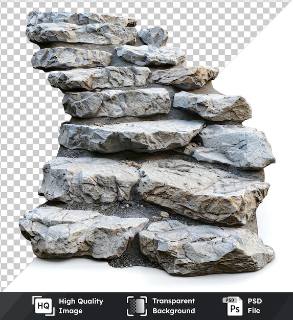 psd with transparent layered stone staircase formation isolated on transparent background