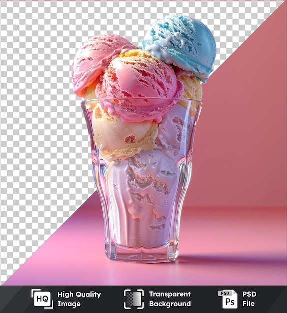 psd with transparent mockup of a set of ice creams in a tall glass