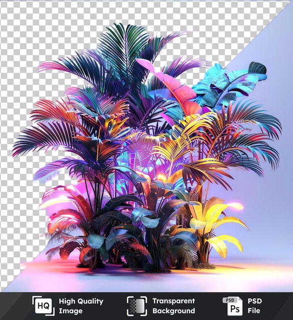 PSD psd with transparent neon jungle dreams discovering exotic palms in retro ambiance