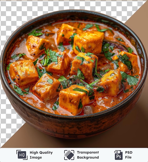 psd with transparent paneer butter masala in a bowl