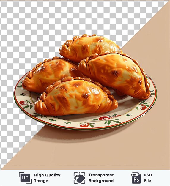 psd with transparent plate of empanadas on a beige background