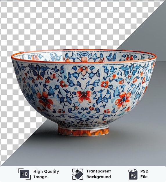 psd with transparent ramadan traditional bowl on a gray table against a gray wall with a black shadow in the foreground