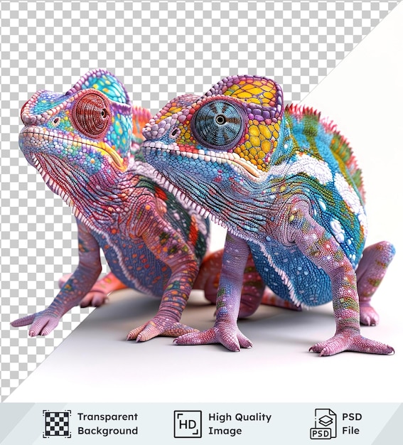 psd with transparent set of chameleon isolated on transparent background