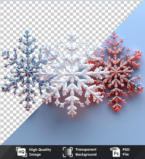 psd with transparent snowflakes mockup on blue background and three positions