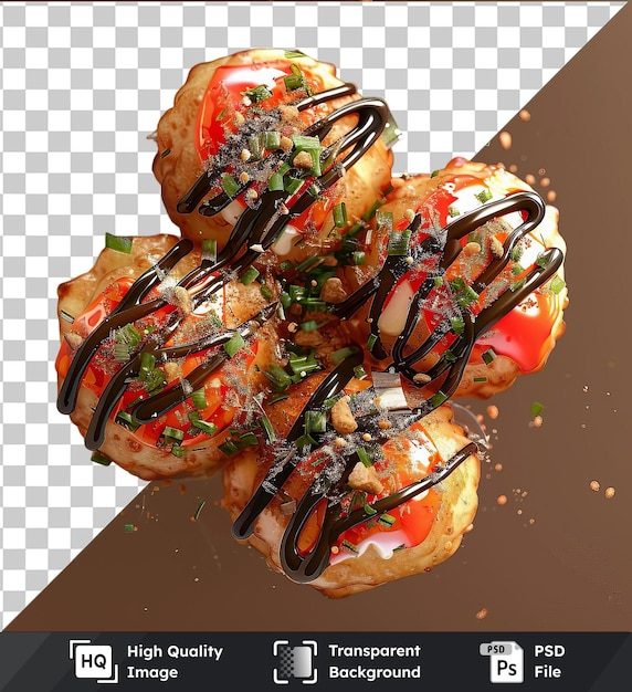 psd with transparent takoyaki balls in the air