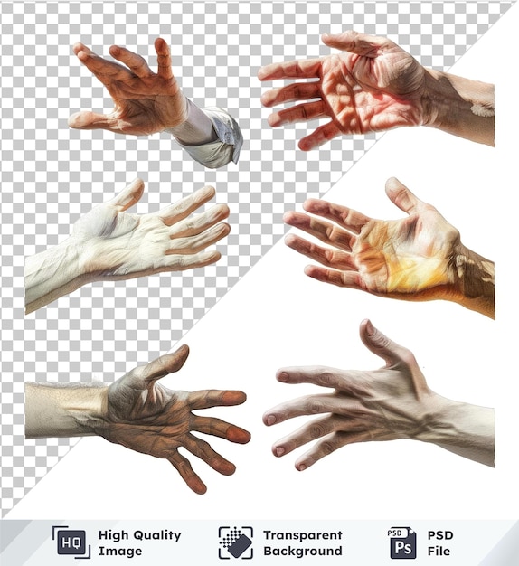 psd with transparent various hand gestures isolated on transparent background