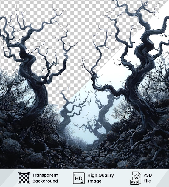 PSD psd with transparent vector background for halloween scary forest in the fog