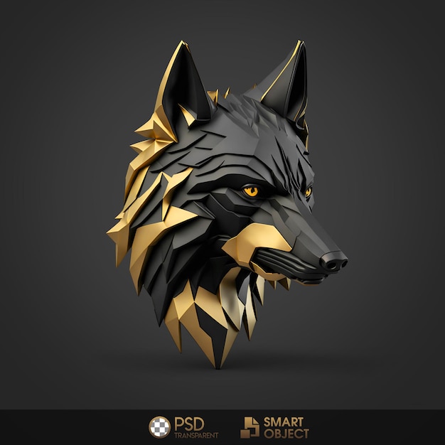 PSD wolf head black gold