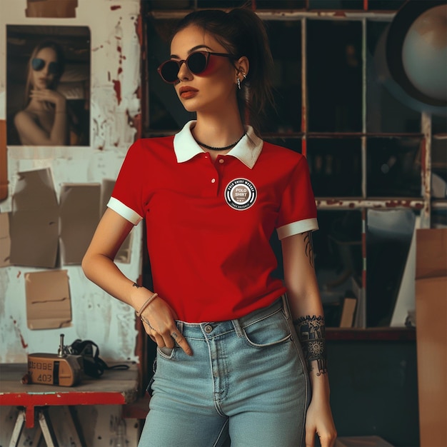 PSD Woman polo shirt mockup