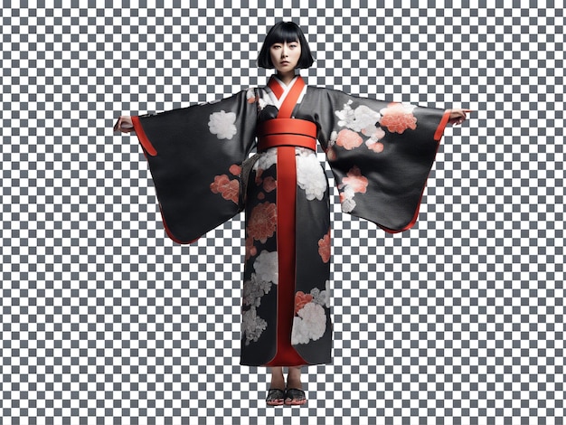 PSD psd woman in red and black kimono isolated on transparent background