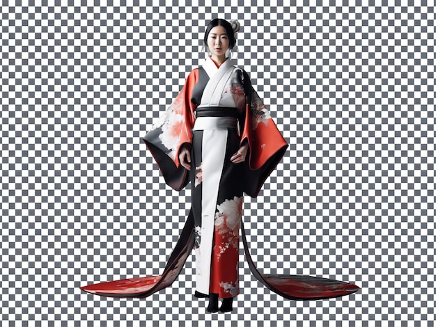 PSD Woman in Red and Black Kimono Isolated on Transparent Background