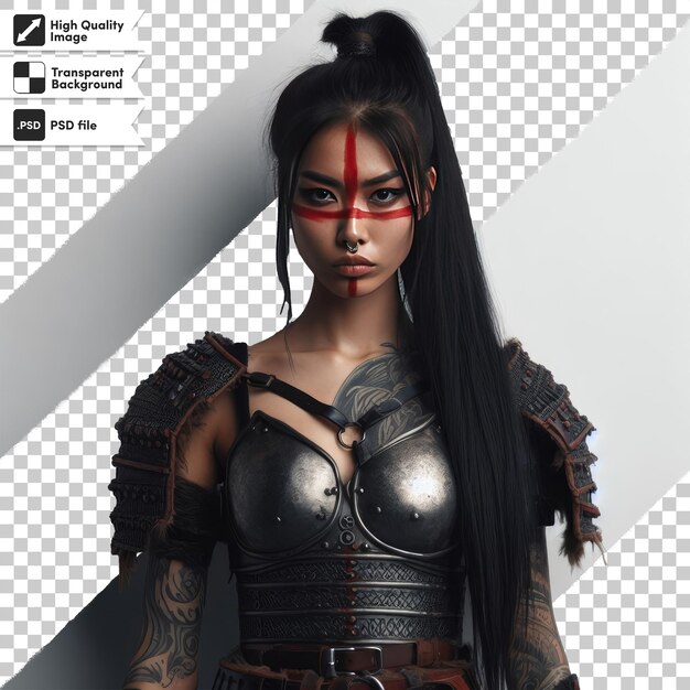 PSD woman viking portrait with sword on transparent background with editable mask layer