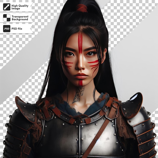 PSD woman viking portrait with sword on transparent background with editable mask layer