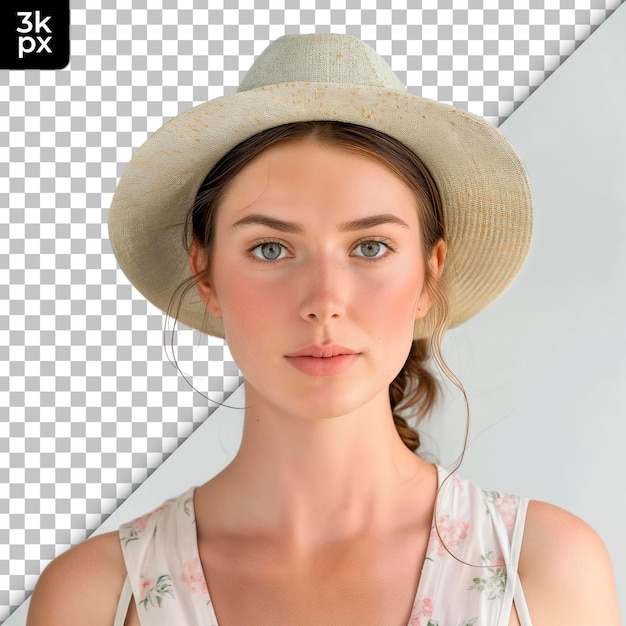 PSD a woman wearing a hat isolated on a transparent background