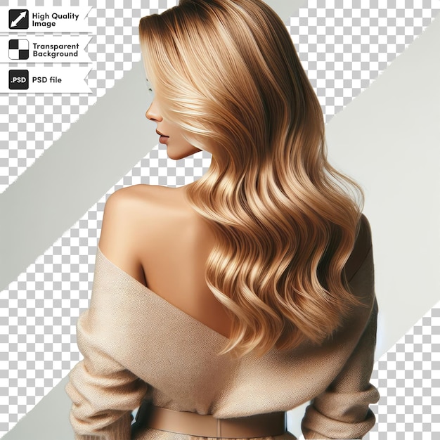 PSD woman with long blonde hair on transparent background with editable mask layer