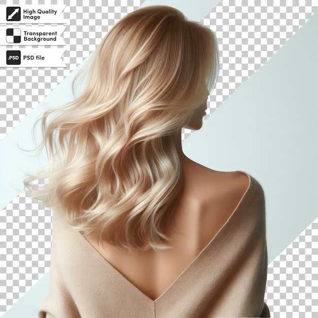 PSD woman with long blonde hair on transparent background with editable mask layer