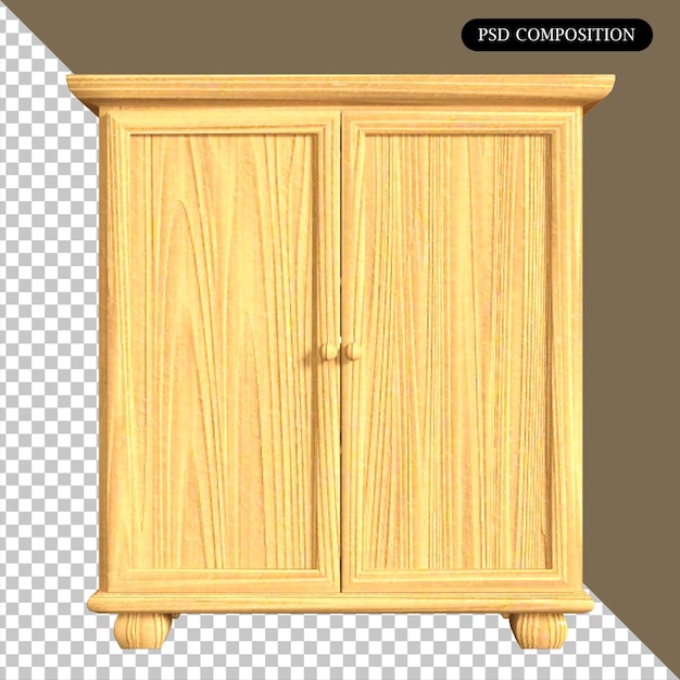 PSD Wooden Cabinet CupBoard isolated 3D render