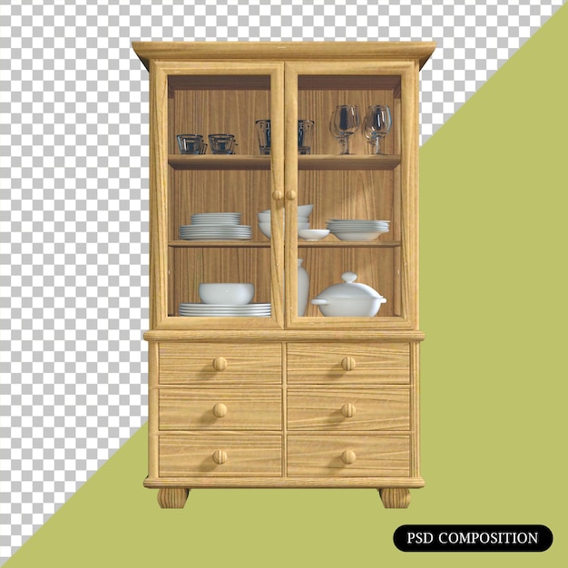 PSD Wooden Cabinet isolated 3D render