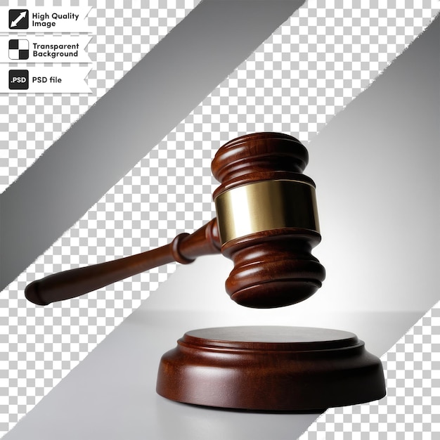 PSD wooden law gavel on transparent background with editable mask layer