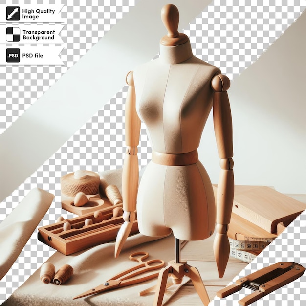 PSD wooden mannequin on transparent background