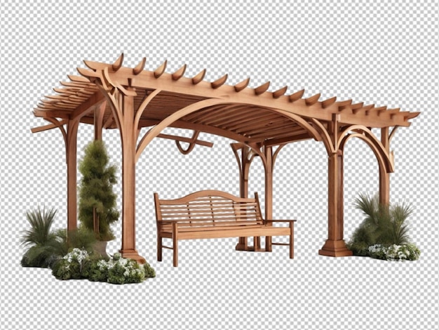 psd of a wooden pergola on transparent background