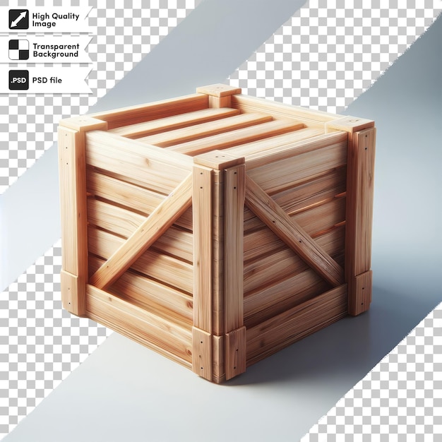 PSD wooden shipping box on transparent background