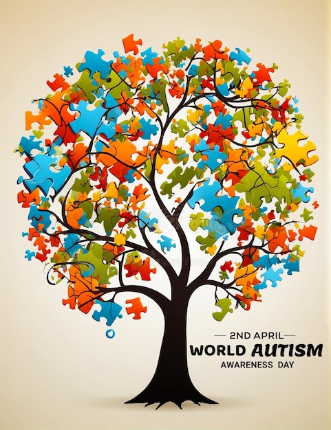 PSD World Autism Awareness day 2nd april puzzle tree concept generated by Ai