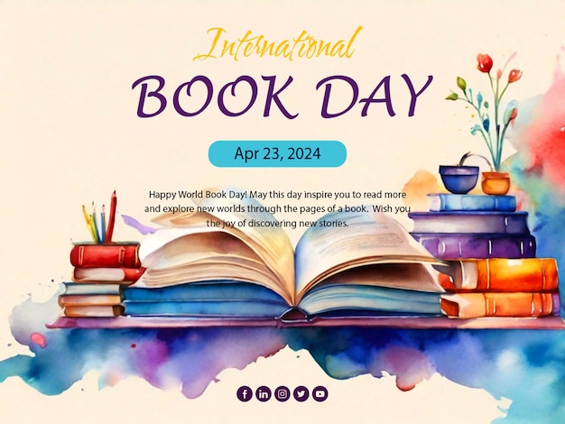 PSD world book day celebration watercolor open book template