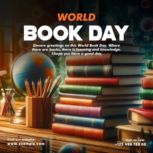 PSD World book day social media post template with World book and copyright day poster concept