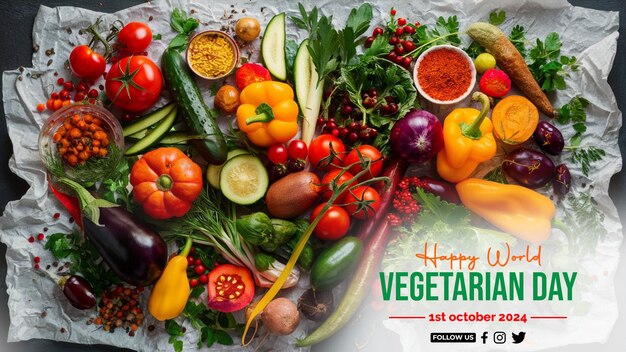 PSD World vegetarian day banner and social media post template