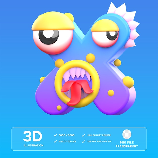 PSD psd x monster alphabet 3d illustration