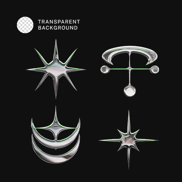 PSD Y2K Style shapes collection on transparent background