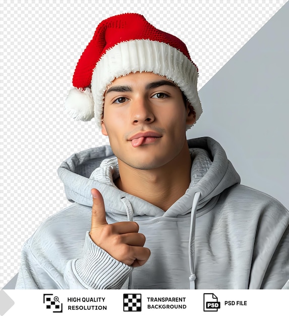 psd a young man in santa hat with a beep tongue sticking out png psd