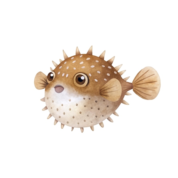 Puffer fish watercolor isolated clipart childrens clothing pattern and textile