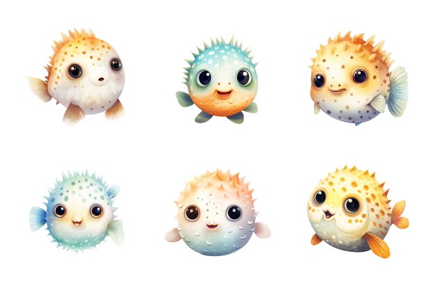 PSD pufferfish collection bundle set isolated on a transparent background