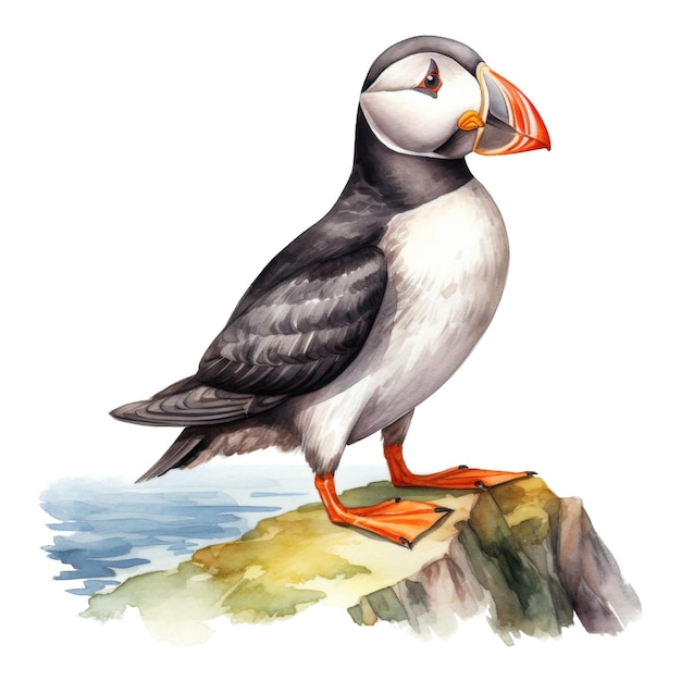 Puffin Bird Illustration Watercolor Style AI Generated