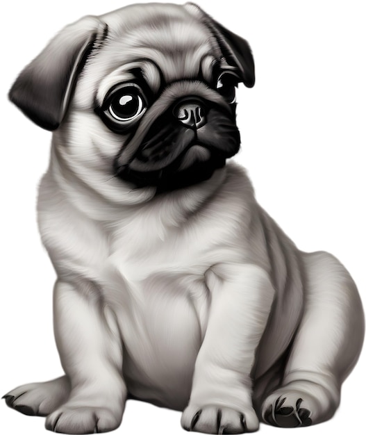 PSD a pug dog with a black nose sits on a white background