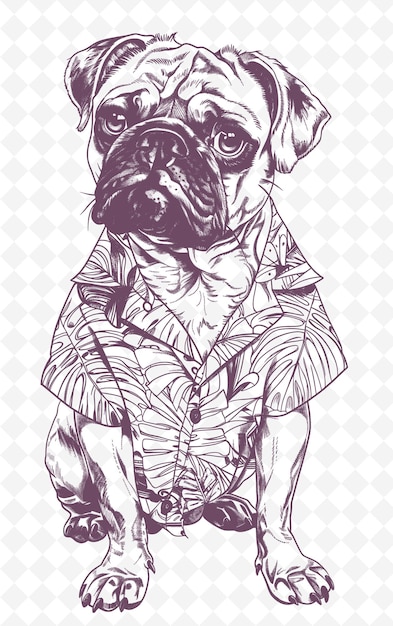 Pug in a Hawaiian Shirt Looking Fun and Carefree Poster Desi Animals Sketch Art Vector Collections