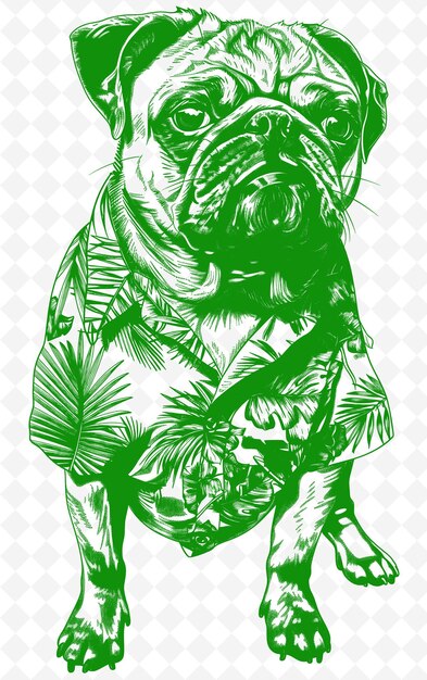 Pug in a Hawaiian Shirt Looking Fun and Carefree Poster Desi Animals Sketch Art Vector Collections