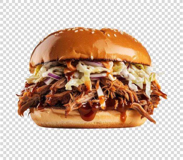 Pulled pork sandwich in transparent background